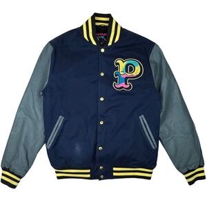 Pink Dolphin Varsity Jacket Men 2XL Navy Leather Sleeve Streetwear Letterman Y2K